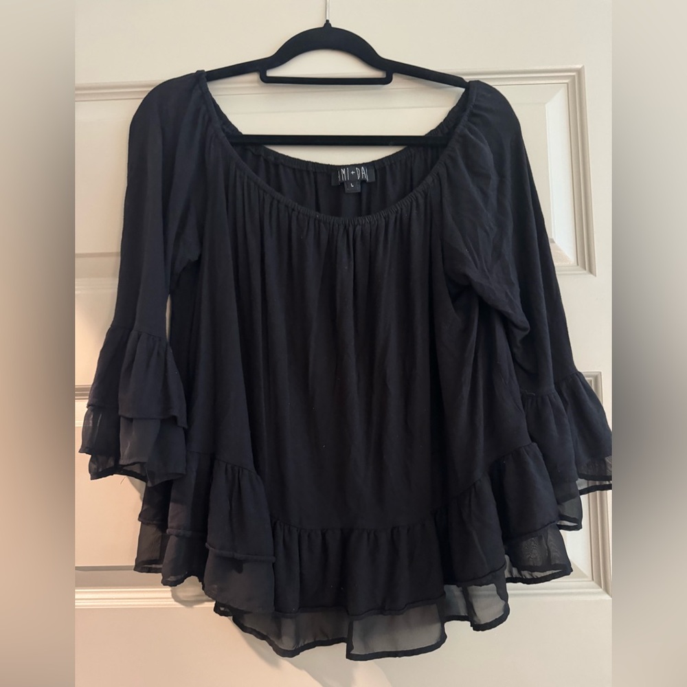 Black Ruffled Sleeve Blouse